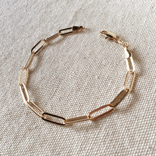 18K gold filled classic paperclip bracelet elongated chain links