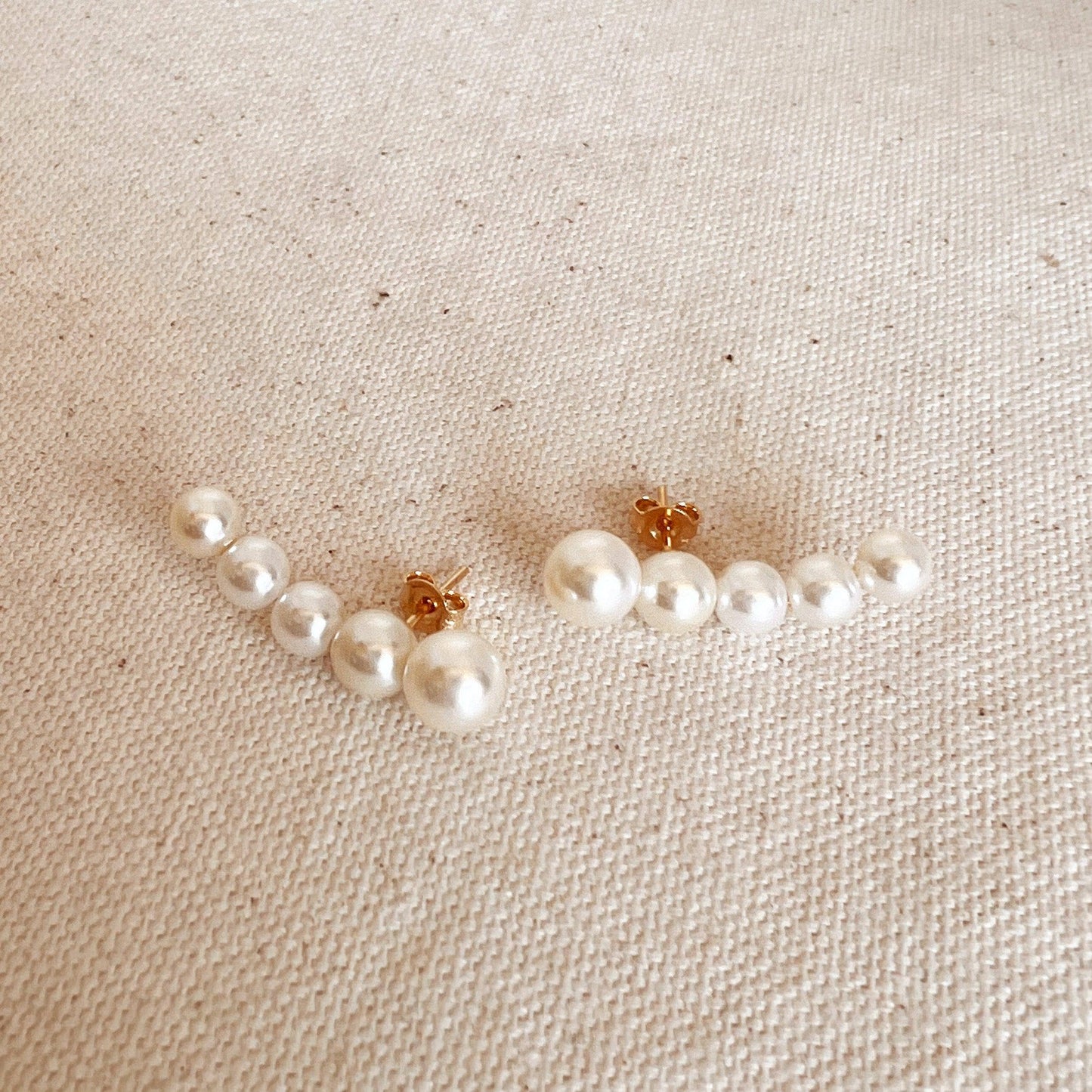 18 karat gold filled pearl ear climbers anti-tarnish hypoallergenic
