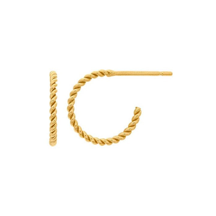 12mm 14 karat gold filled 3/4 round post hoop rope style earring anti-tarnish hypoallergenic