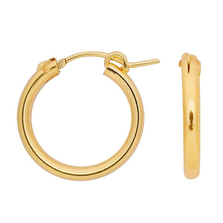 13mm diameter hoop earring with simple latch 14 karat gold filled anti-tarnish hypoallergenic