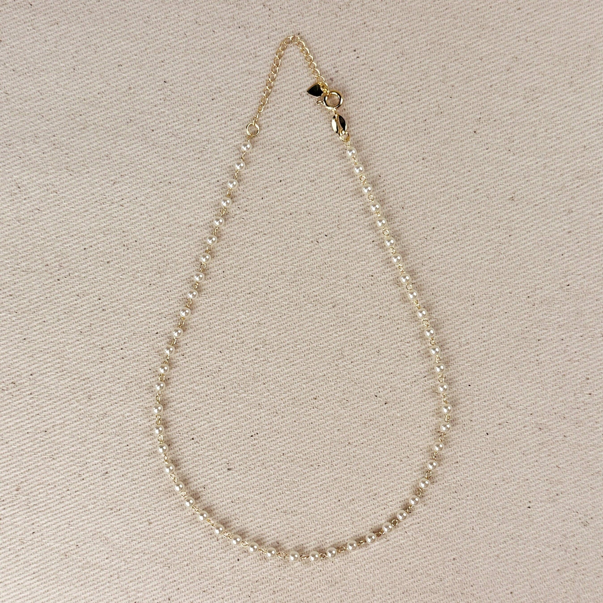 18k gold 3mm pearl chicken necklace 12.5 inches