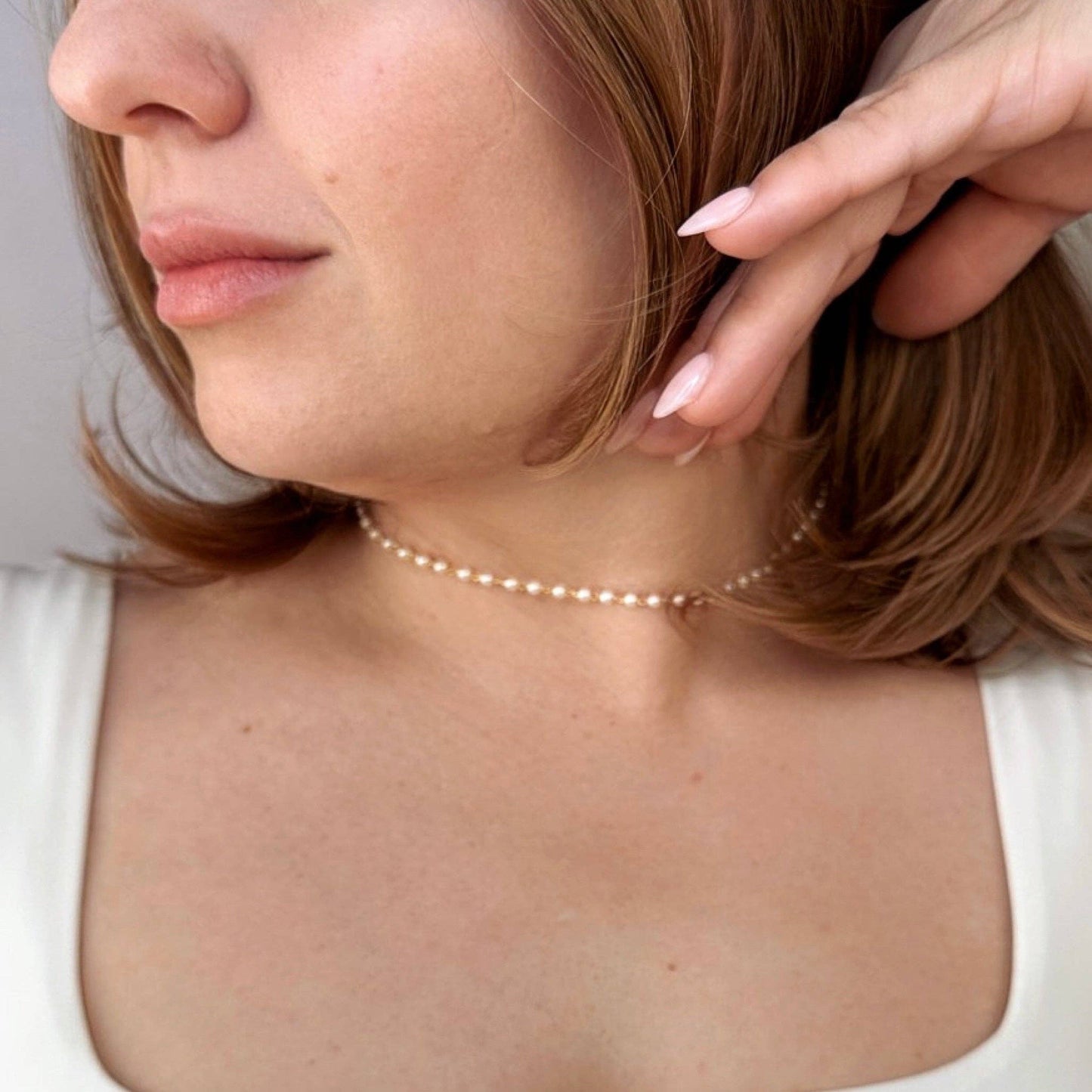 Pearl Choker Necklace 18K Gold Filled 3mm