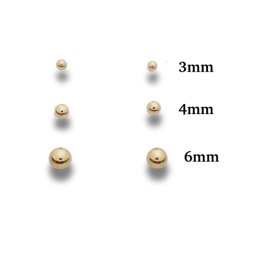 6 millimeter ball earring post friction back anti-tarnish hypoallergenic 18 karat gold filled sterling silver