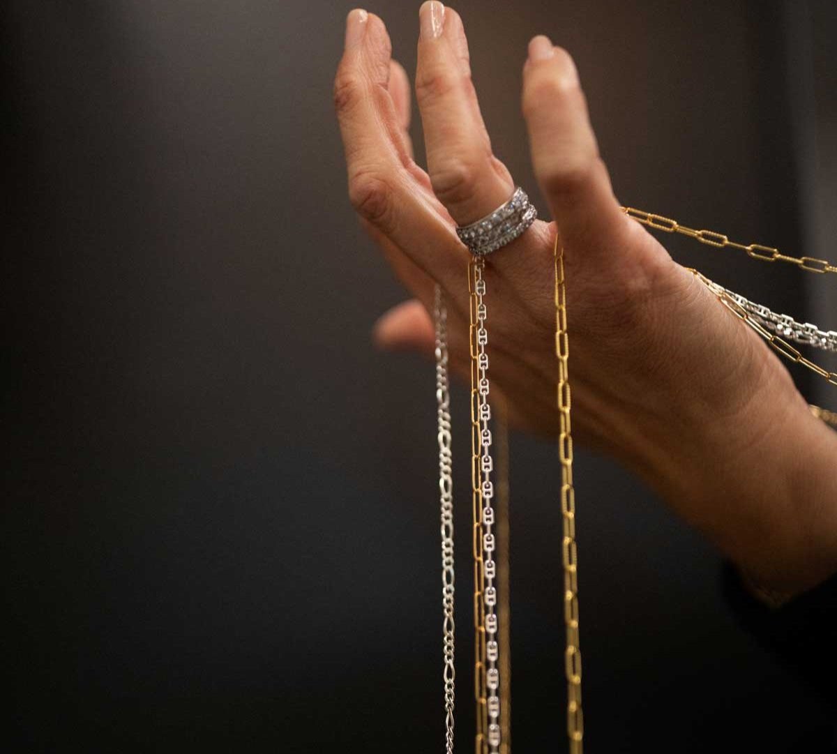 Our permanent jewelry chains are available in 14 gold fill and sterling silver.