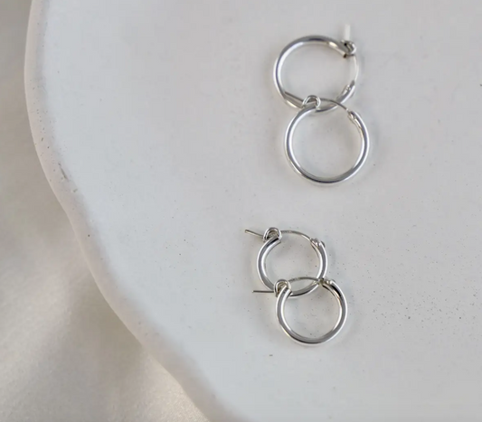 13mm and 19mm diameter hoop earring with simple latch sterling silver anti-tarnish hypoallergenic