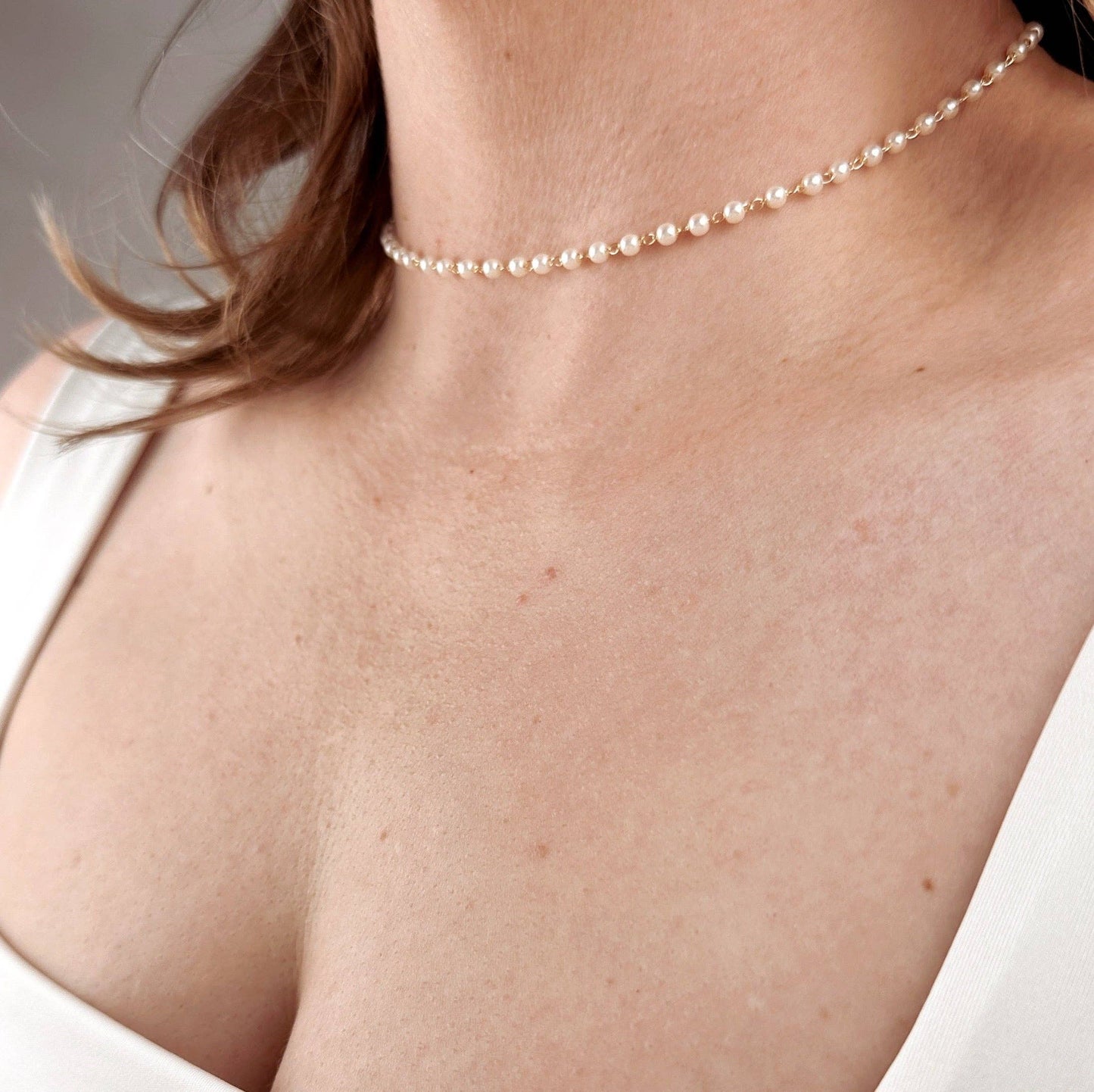 18k gold 3mm pearl chicken necklace 12.5 inches