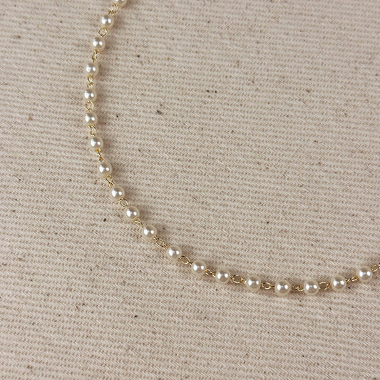 18k gold 3mm pearl chicken necklace 12.5 inches