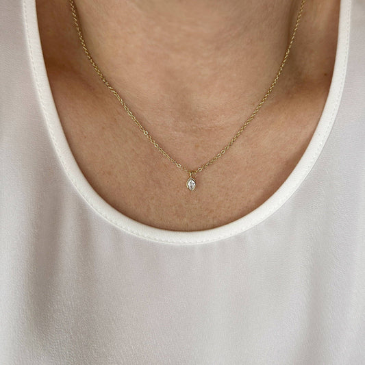 18K gold filled ellipse solitaire necklace with minimalist pendant