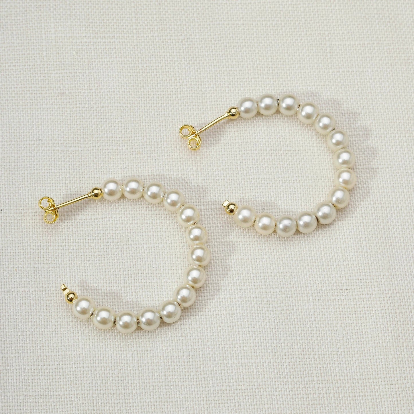 35mm Pearl hoop earrings hypoallergenic 18 karat gold filled