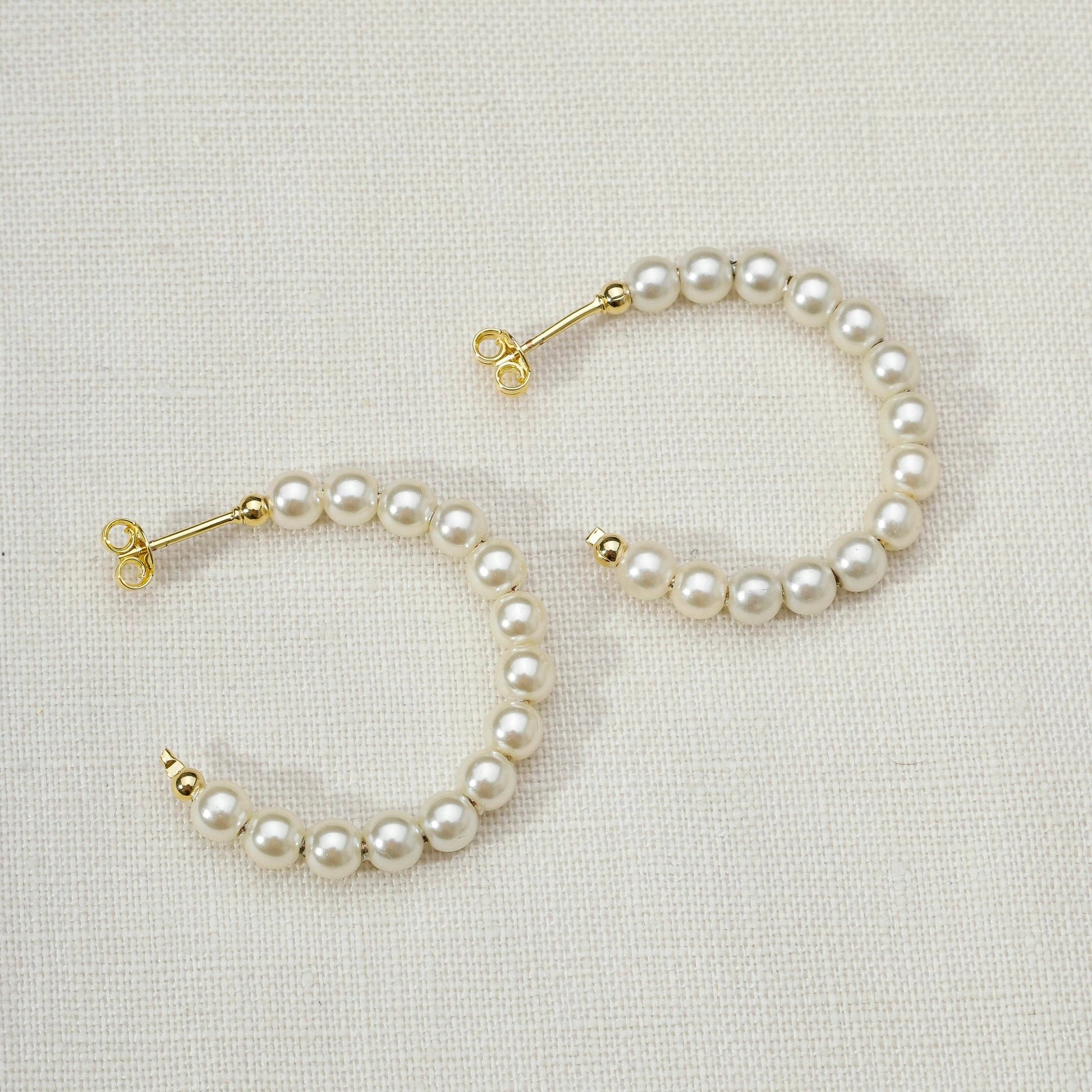 35mm Pearl hoop earrings hypoallergenic 18 karat gold filled