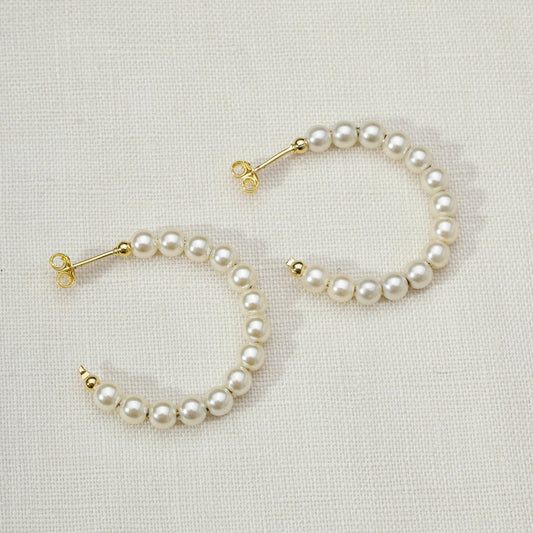 35mm Pearl hoop earrings hypoallergenic 18 karat gold filled