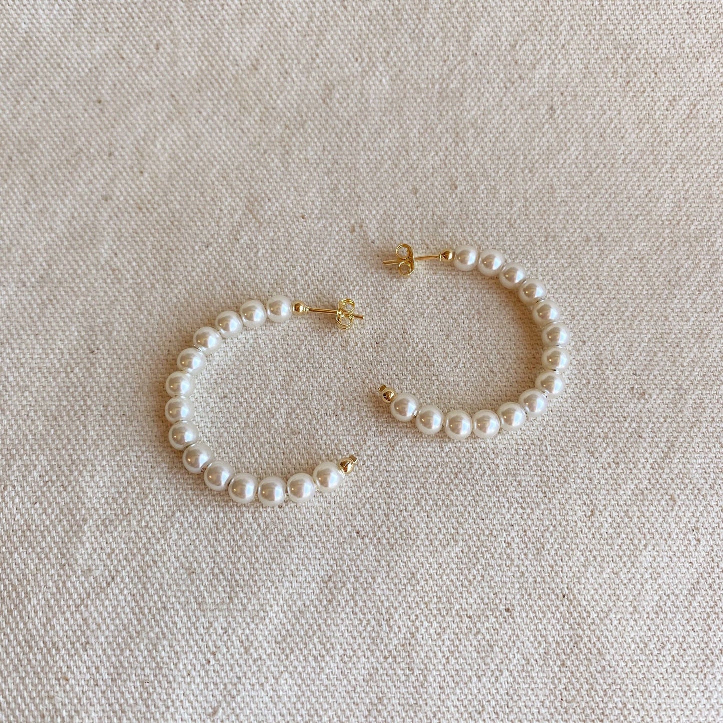 35mm Pearl hoop earrings hypoallergenic 18 karat gold filled 