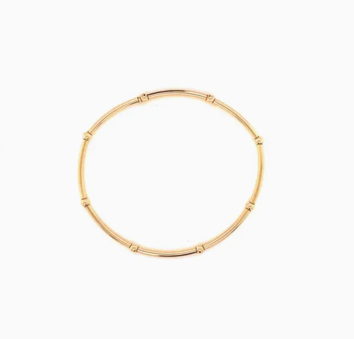 14K gold filled tube bead stretch bracelet close up