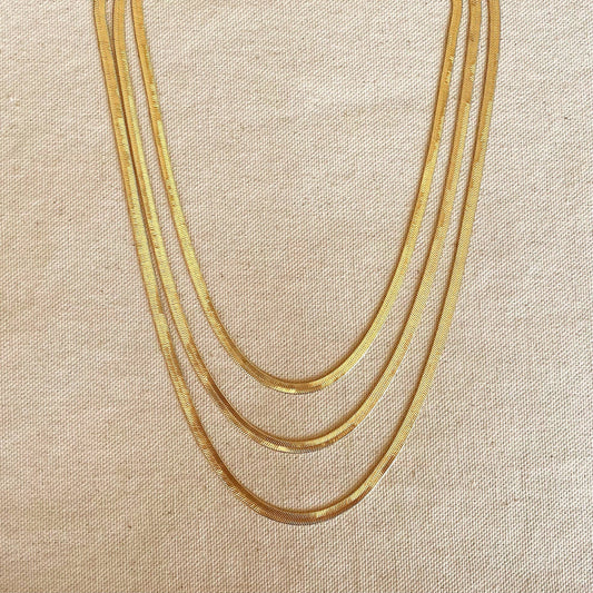 Herringbone chain 4mm width hypoallergenic anti-tarnish 18 karat gold filled lobster clasp 