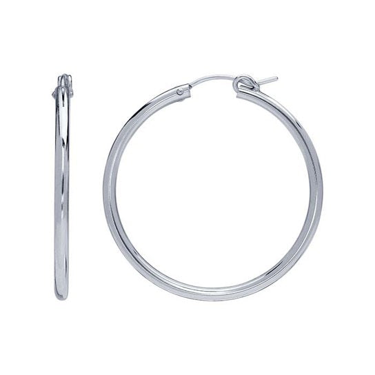28mm diameter hoop earring in sterling silver, anti-tarnish hypoallergenic 