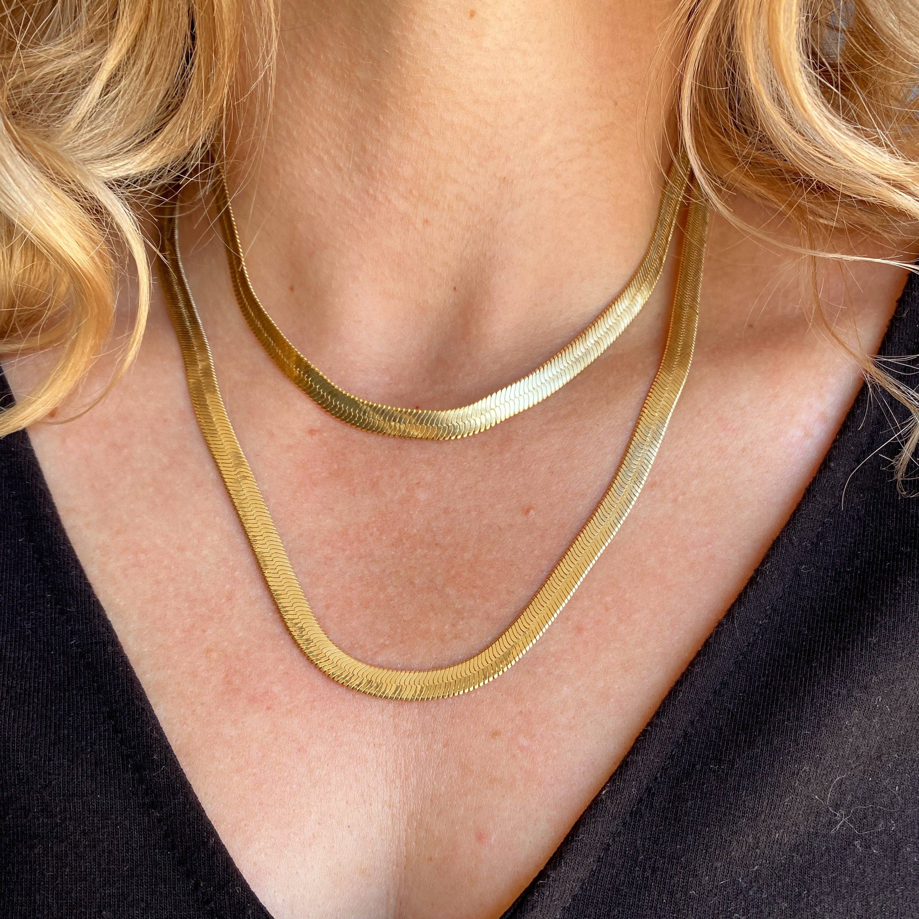 18k stamped gold Thick hot herringbone chain necklace