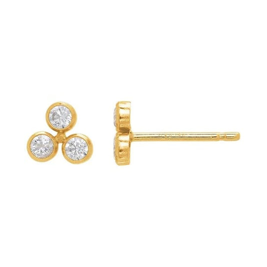 14K Gold-Filled Three-CZ Cluster Stud Earrings