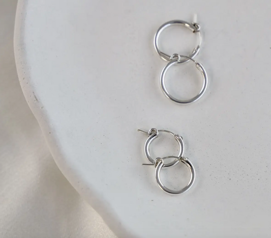 13mm and 19mm diameter hoop earring with simple latch sterling silver anti-tarnish hypoallergenic 