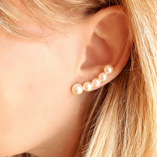 18 karat gold filled pearl ear climbers anti-tarnish hypoallergenic