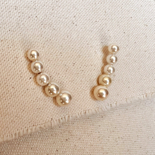 18 karat gold filled pearl ear climbers anti-tarnish hypoallergenic