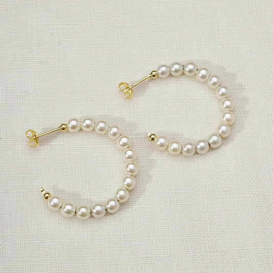 35mm Pearl hoop earrings hypoallergenic 18 karat gold filled 