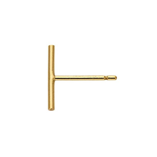 Gold filled tiny bar stud earrings close up
