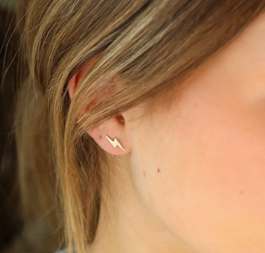 Tiny lightning bolt bold stud earrings in gold-filled