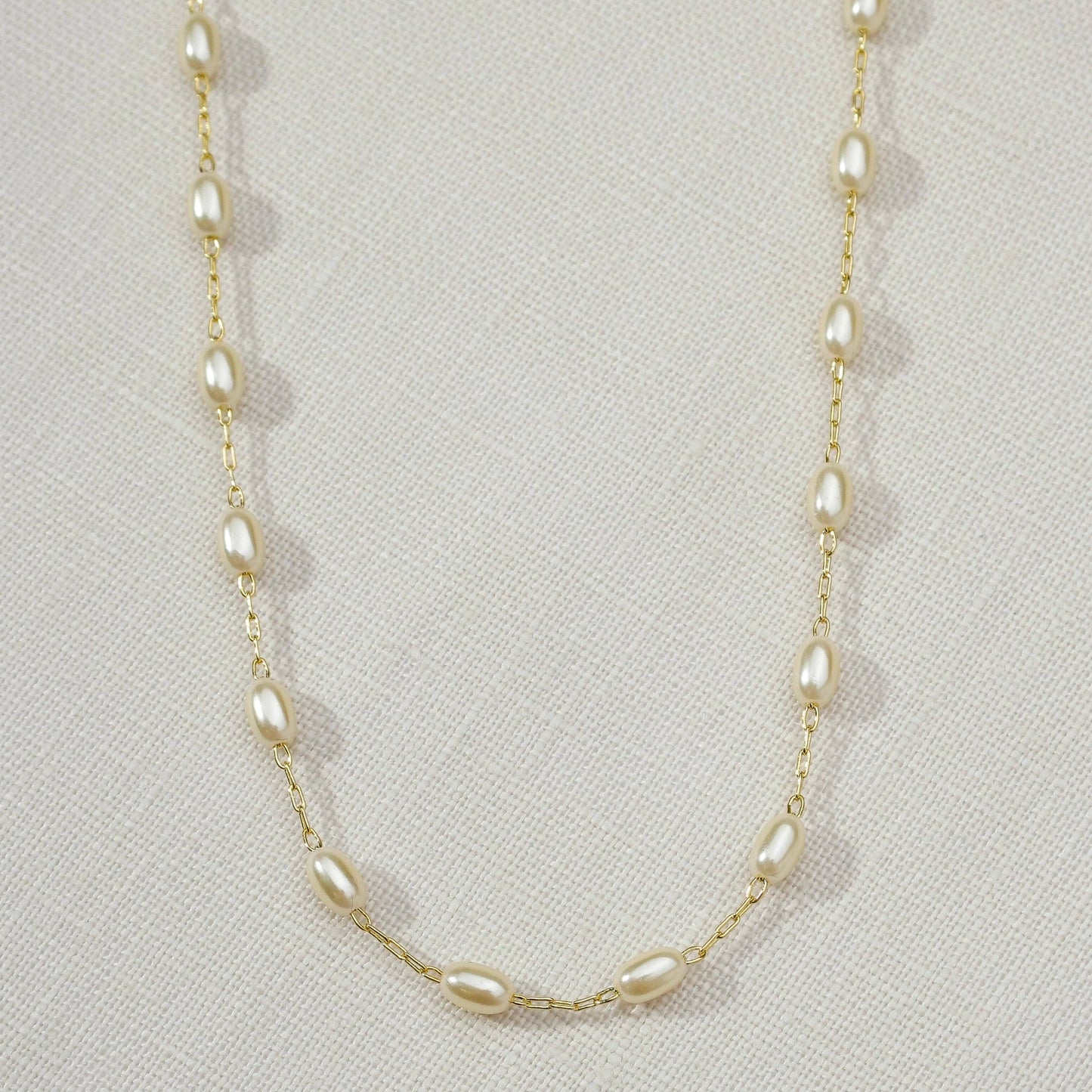 18K gold filled oval shaped pearl necklace minimalist pendant design
