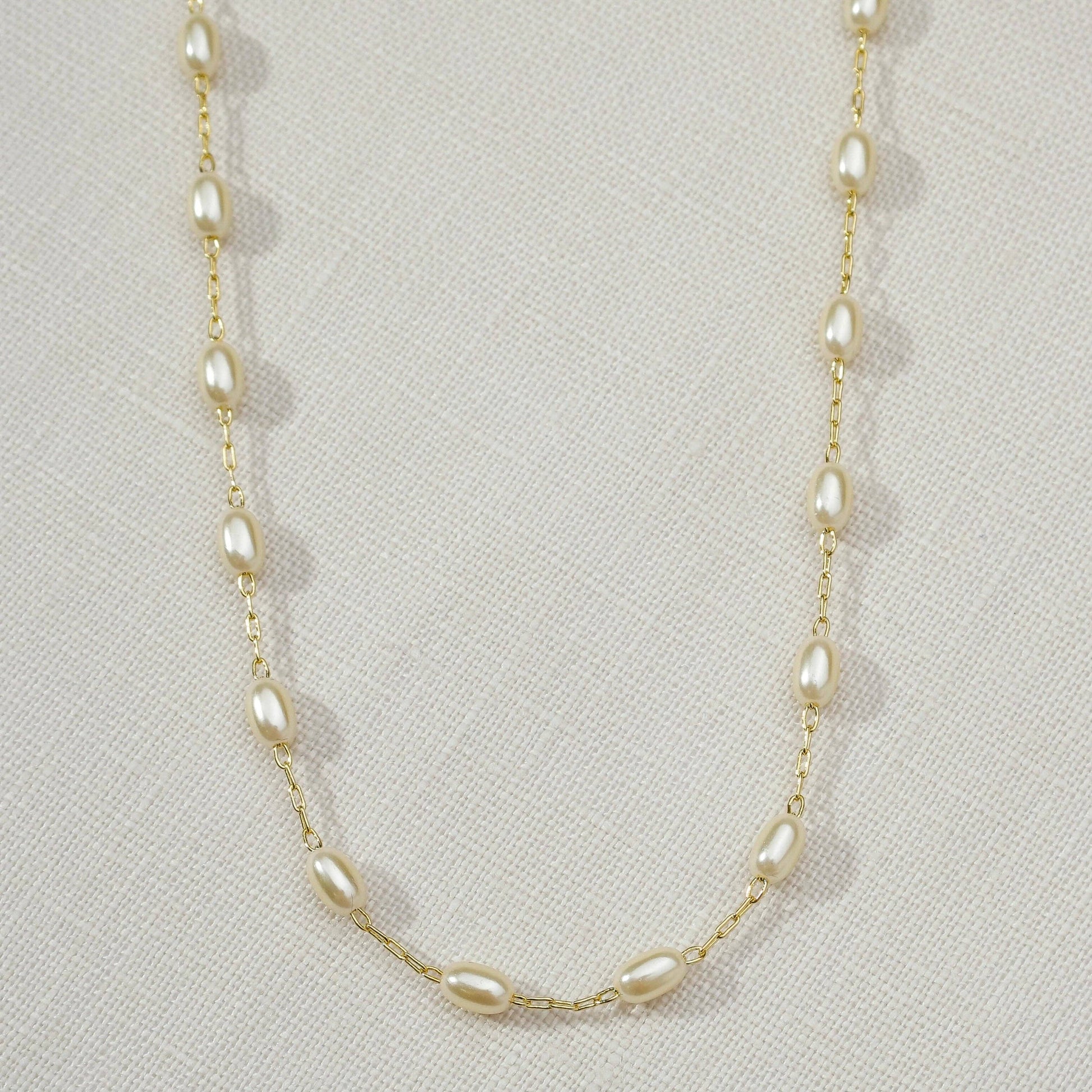 18K gold filled oval shaped pearl necklace minimalist pendant design
