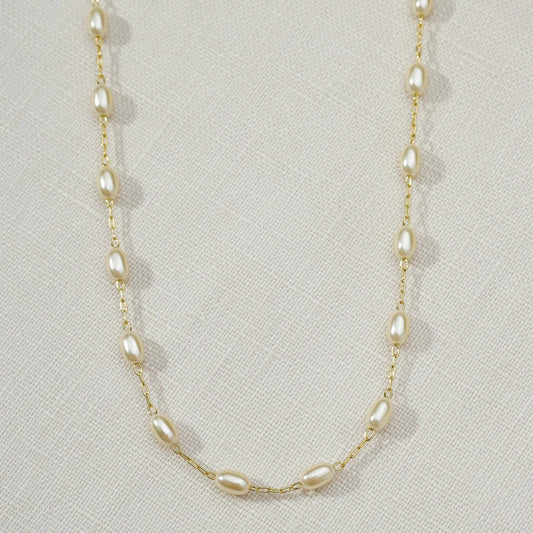 18K gold filled oval shaped pearl necklace minimalist pendant design