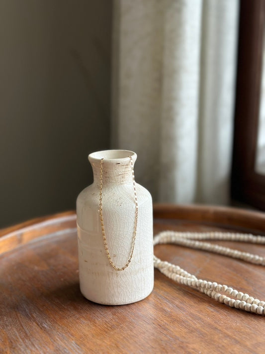 14K gold filled marquise link patterned chain necklace