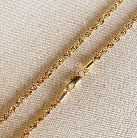 woman wearing rope chain necklace in 18k gold filled 18 inch and 20 inch available