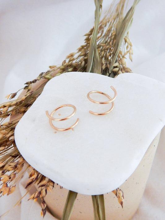 Twist in double in huggie hoop earrings 14k gold fill