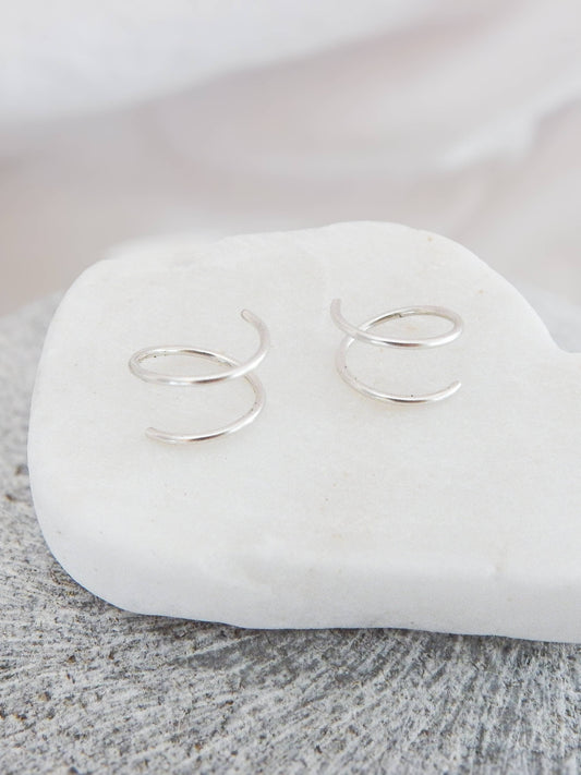 Twist in double huggie hoop in sterling silver